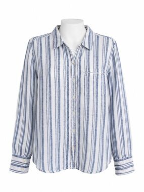 Size 2X Isaac Mizrahi New York Women’s Blue White Striped Linen Button Shirt